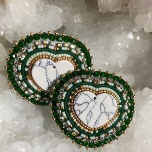 Beaded Green and Gold Earrings